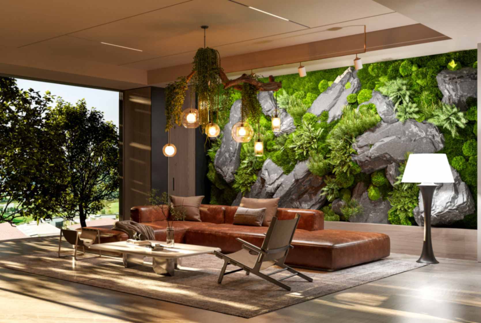 The 14 (Now 15) Patterns of Biophilic Design: Deep Dive & Application, featuring a sunlit living room