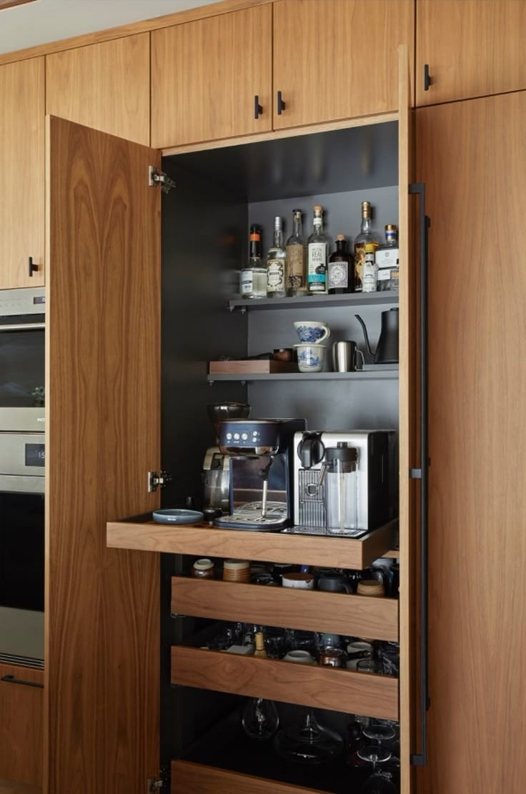 DIY coffee bar setups with wine racks or beverage fridges