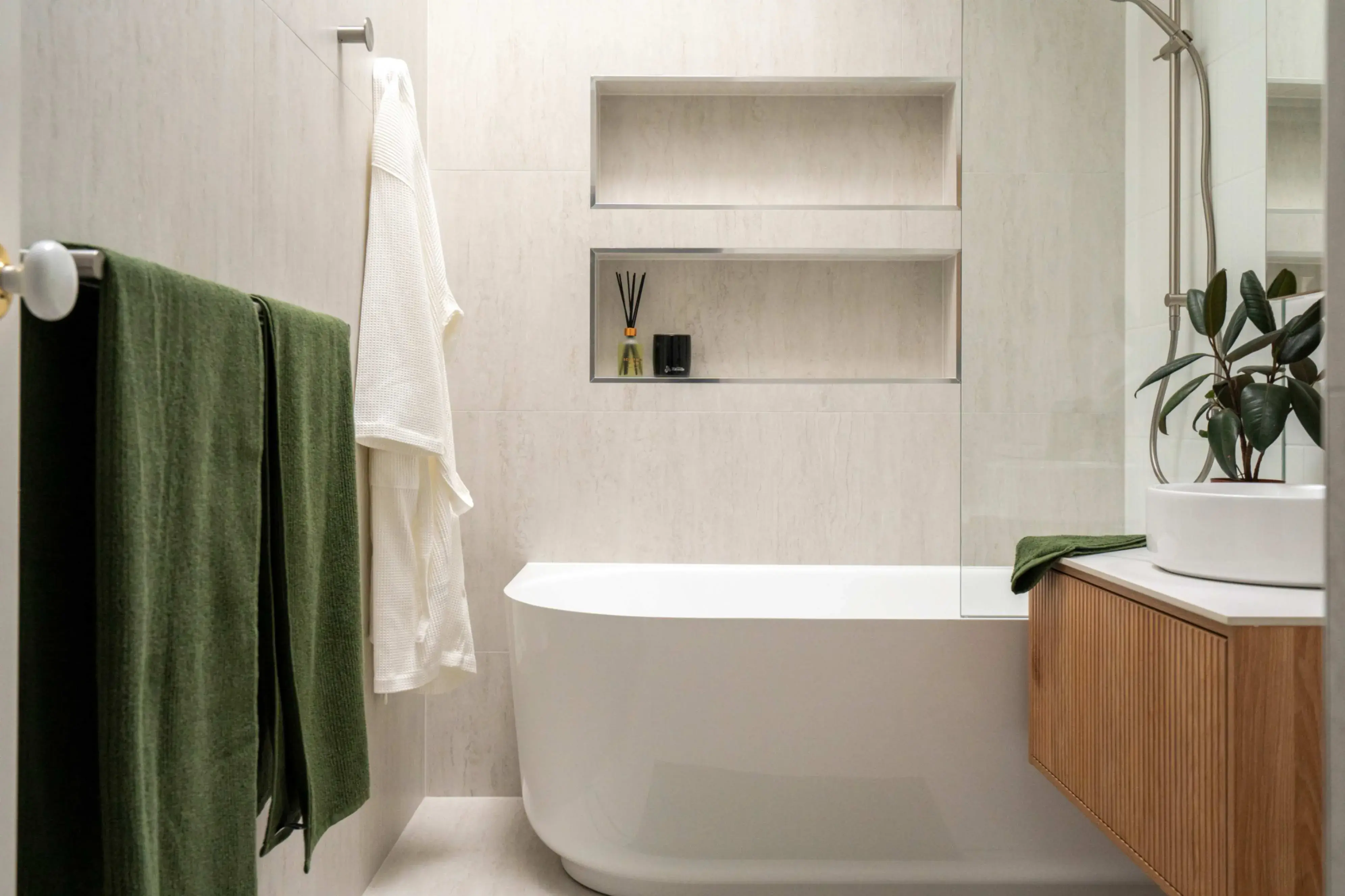 spacious small bathroom with a bathtub design