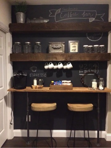 Full-Wall Home Coffee Bar Ideas with Open Shelving