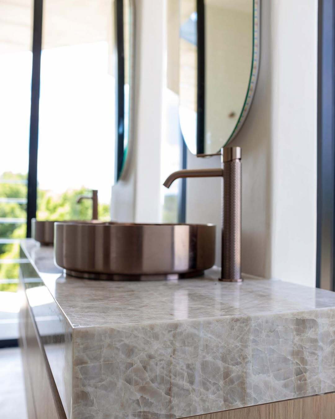 Dahlia Estate bathroom and Nero Tapware brushed bronze bathroom taps