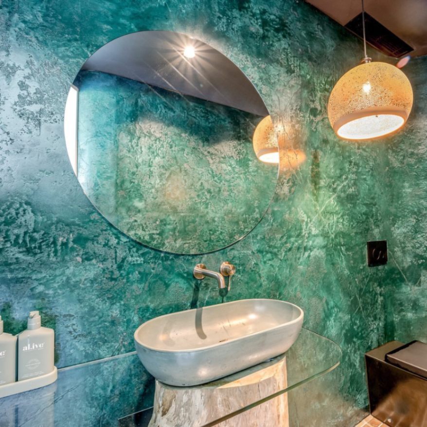 Dahlia Estate powder room with Nero tapware bathroom taps