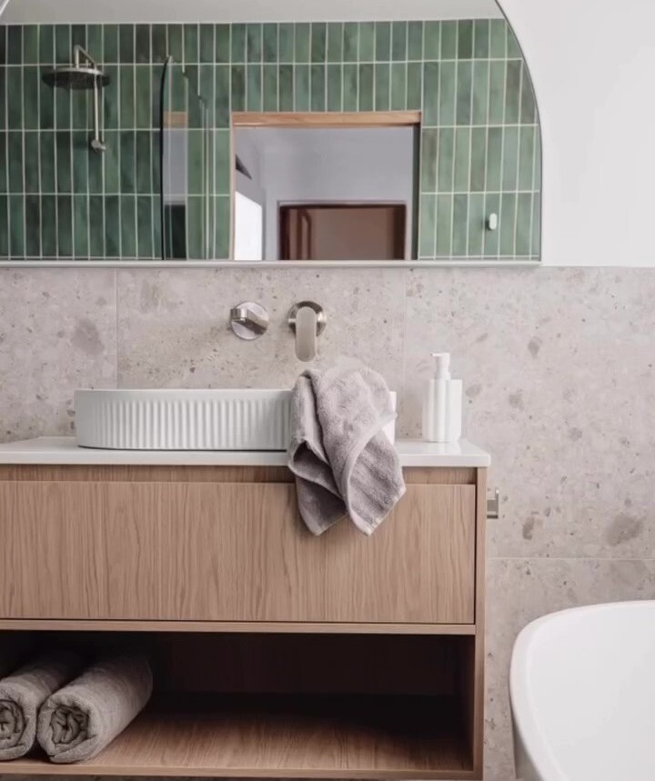 Glazed green jade tiles bathroom ideas