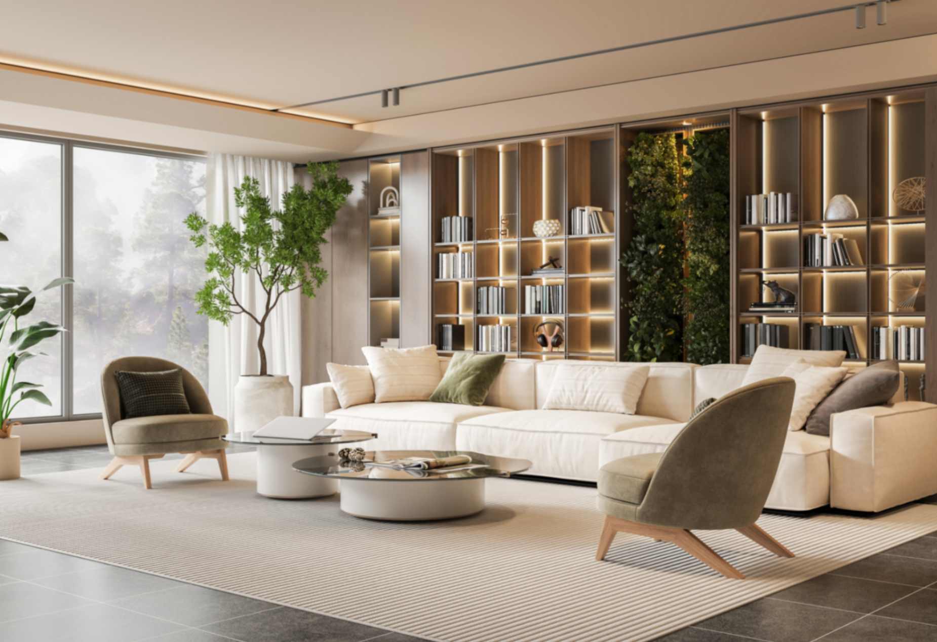The Roots & Theory of Biophilic Design Concept, featuring a Biophilic Living Room Interior