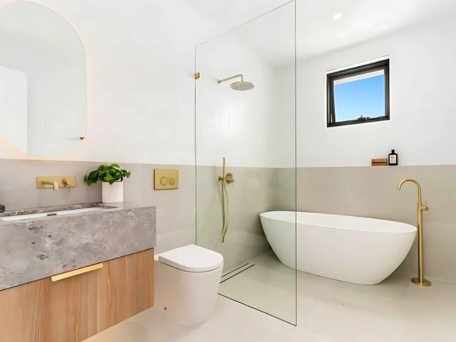 White bathroom with nero tapware product