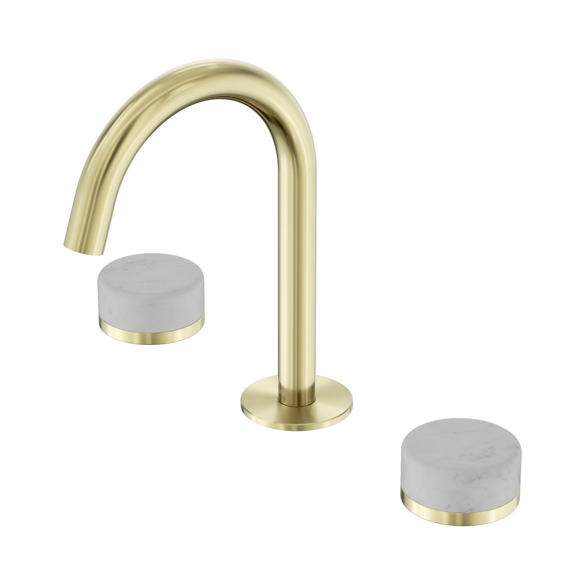 24 D011 BG Serenity Basin Set Arc Spout With Carrara Handle Brushed Gold image 1