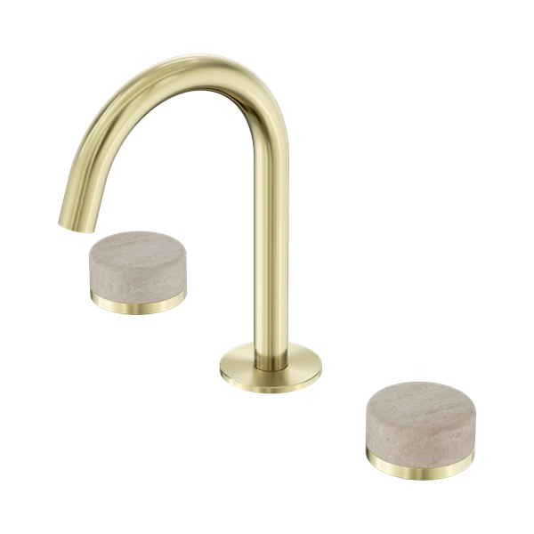 24 D013 BG Serenity Basin Set Arc Spout With Rome Travertine Handle Brushed Gold Thumb