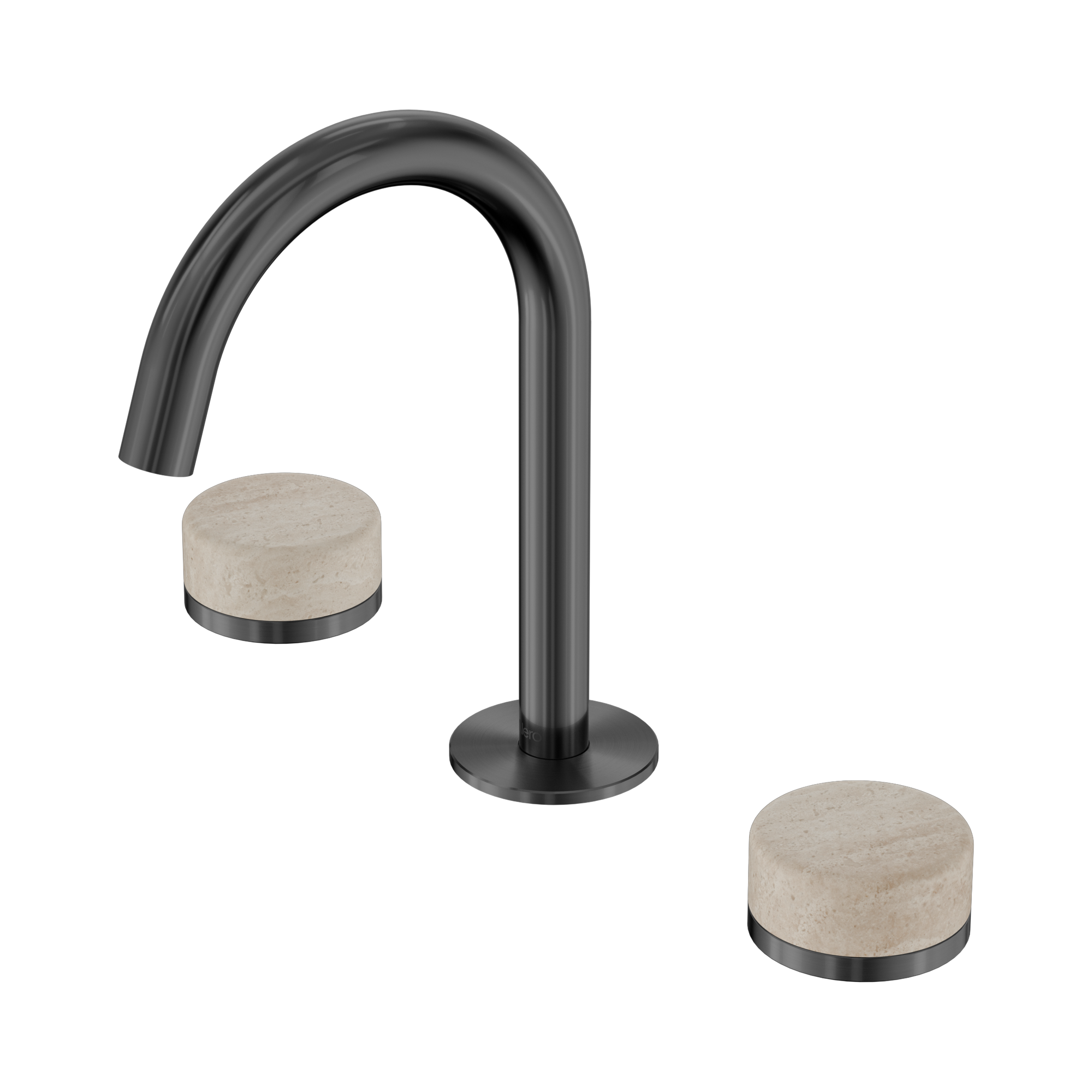 24 D013 GM Serenity Basin Set Arc Spout With Rome Travertine Handle Gun Metal image 1