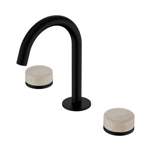 24 D013 MB Serenity Basin Set Arc Spout With Rome Travertine Handle Matte Black Thumb