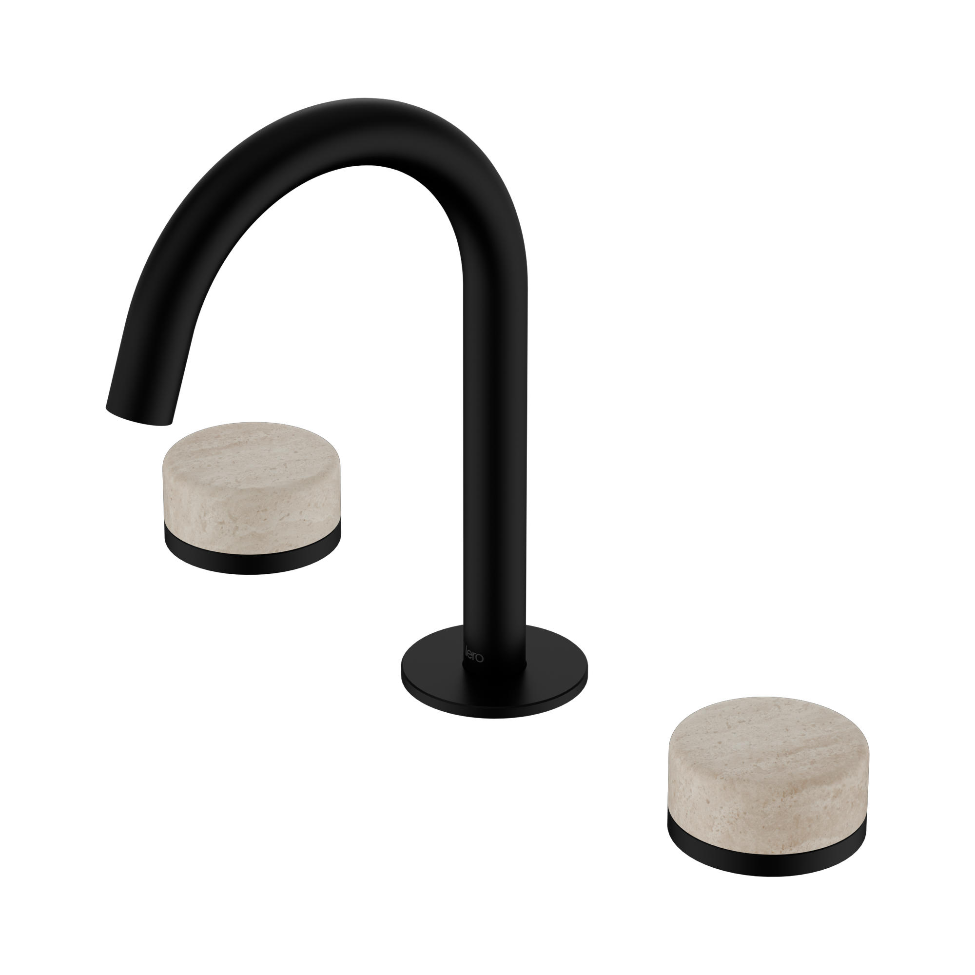24 D013 MB Serenity Basin Set Arc Spout With Rome Travertine Handle Matte Black image 1