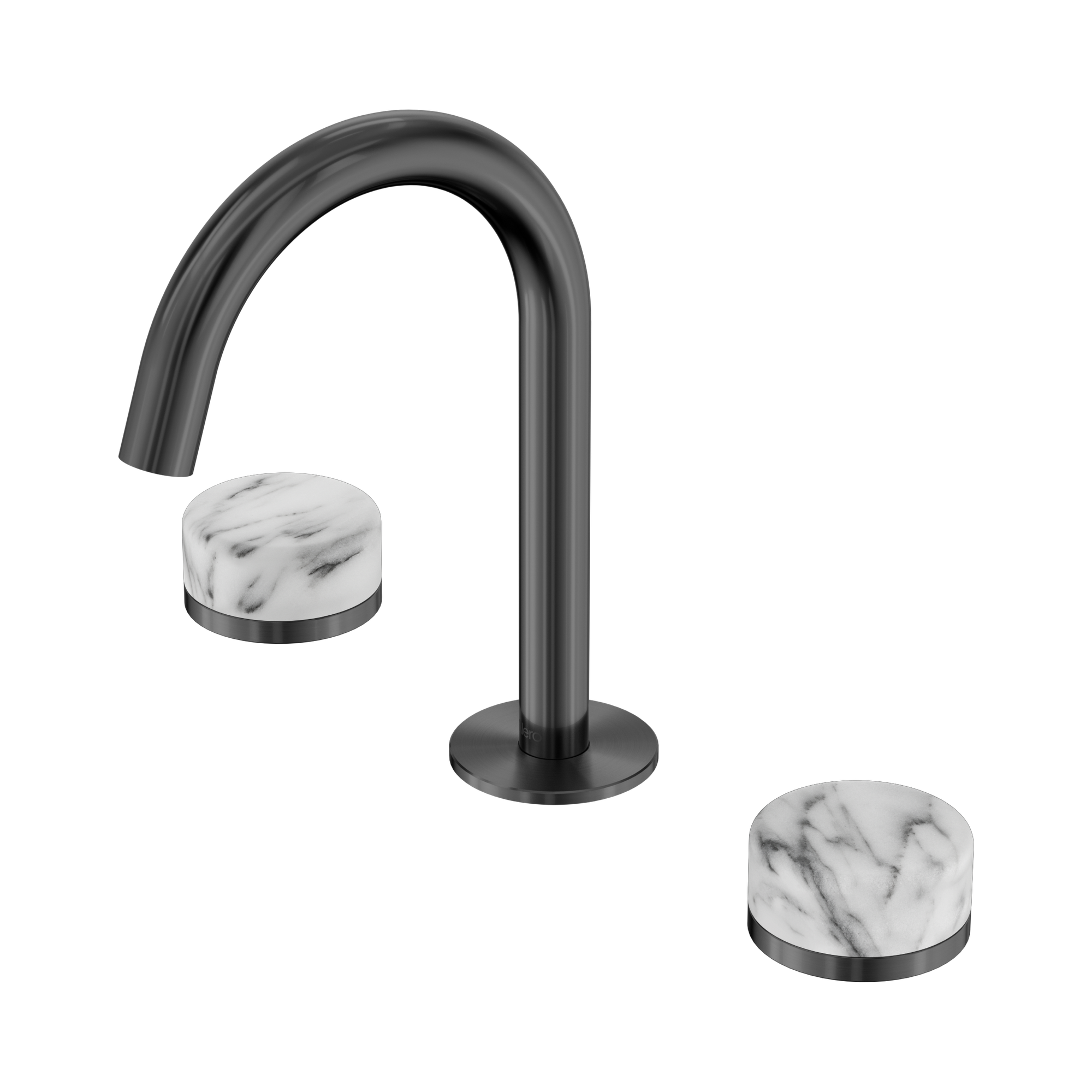 24 D014 GM Serenity Basin Set Arc Spout With Arabescato Corchia Handle Gun Metal image 1