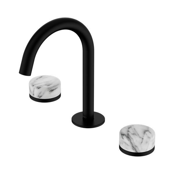 24 D014 MB Serenity Basin Set Arc Spout With Arabescato Corchia Handle Matte Black Thumb