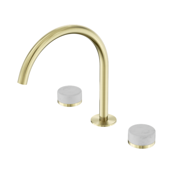 24 D017 BG Serenity Bath Kitchen Set Arc Spout With Carrara Handle Brushed Gold Thumb