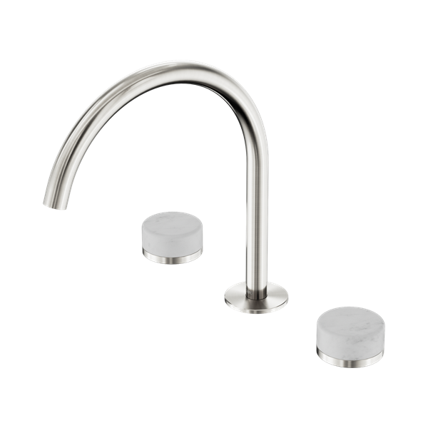 24 D017 BN Serenity Bath Kitchen Set Arc Spout With Carrara Handle Brushed Nickel Thumb