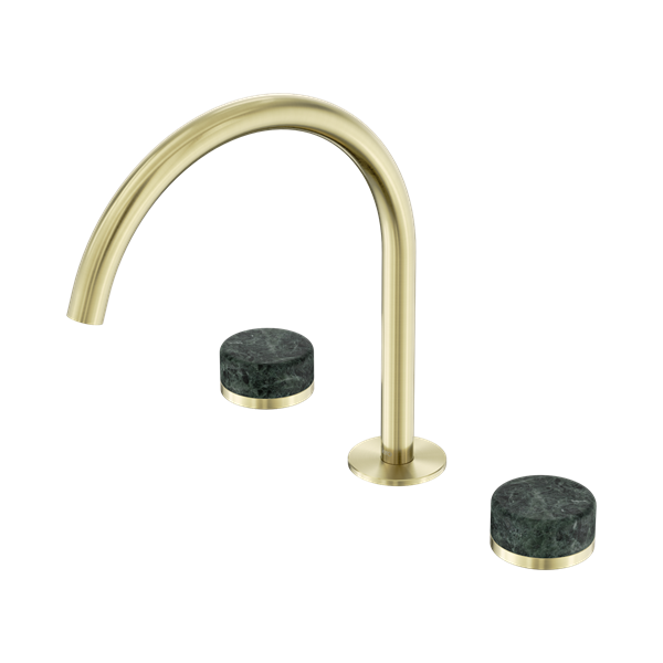 24 D018 BG Serenity Bath Kitchen Set Arc Spout With Verde Alpi Handle Brushed Gold Thumb
