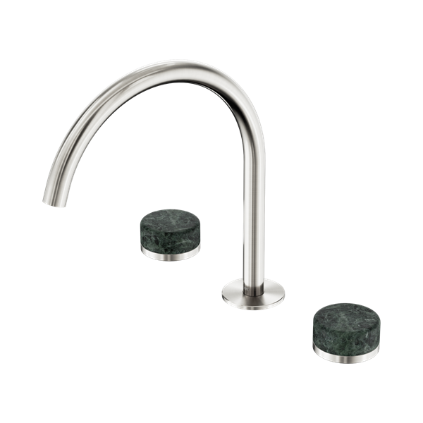 24 D018 BN Serenity Bath Kitchen Set Arc Spout With Verde Alpi Handle Brushed Nickel Thumb