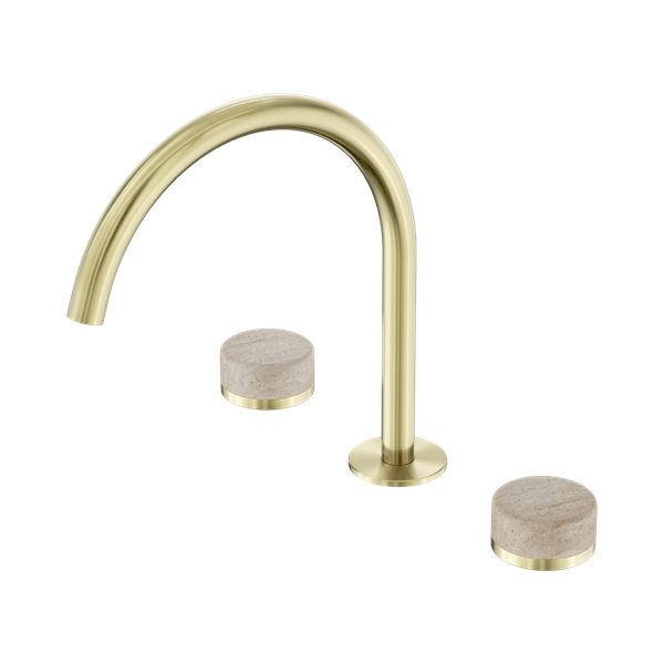 24 D019 BG Serenity Bath Kitchen Set Arc Spout With Rome Travertine Handle Brushed Gold Thumb