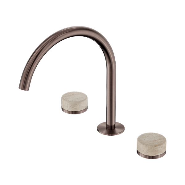 24 D019 BZ Serenity Bath Kitchen Set Arc Spout With Rome Travertine Handle Brushed Bronze Thumb
