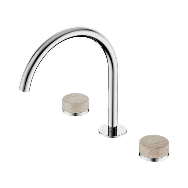 24 D019 CH Serenity Bath Kitchen Set Arc Spout With Rome Travertine Handle Chrome Thumb