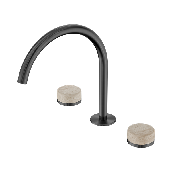 24 D019 GM Serenity Bath Kitchen Set Arc Spout With Rome Travertine Handle Gun Metal Thumb