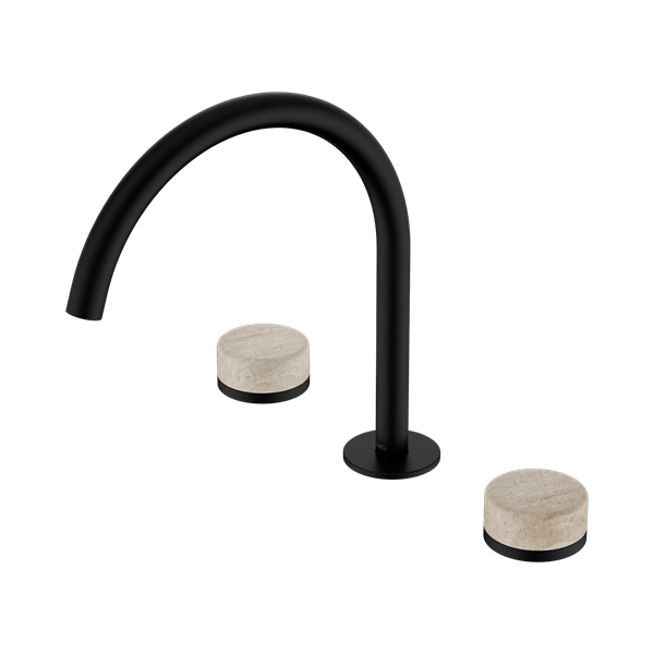 24 D019 MB Serenity Bath Kitchen Set Arc Spout With Rome Travertine Handle Matte Black Thumb