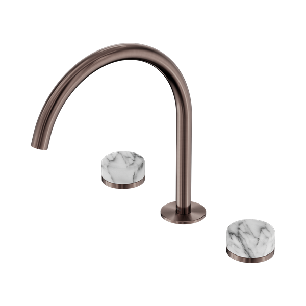 24 D020 BZ Serenity Bath Kitchen Set Arc Spout With Arabescato Corchia Handle Brushed Bronze Thumb