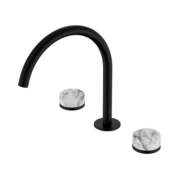 24 D020 MB Serenity Bath Kitchen Set Arc Spout With Arabescato Corchia Handle Matte Black Thumb