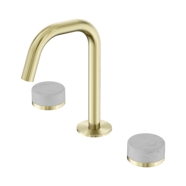 24 D023 BG Serenity Basin Set Edge Spout With Carrara Handle Brushed Gold Thumb