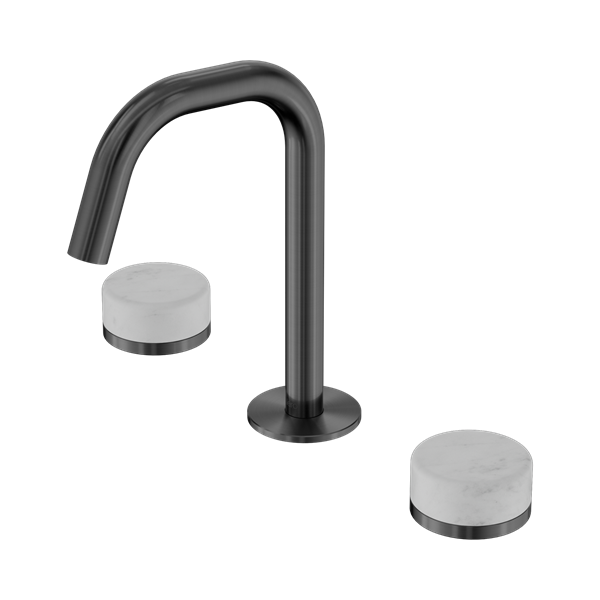 24 D023 GM Serenity Basin Set Edge Spout With Carrara Handle Gun Metal Thumb