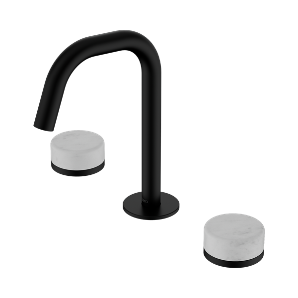 24 D023 MB Serenity Basin Set Edge Spout With Carrara Handle Matte Black Thumb