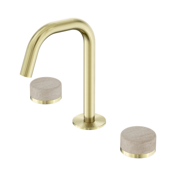 24 D025 BG Serenity Basin Set Edge Spout With Rome Travertine Handle Brushed Gold Thumb