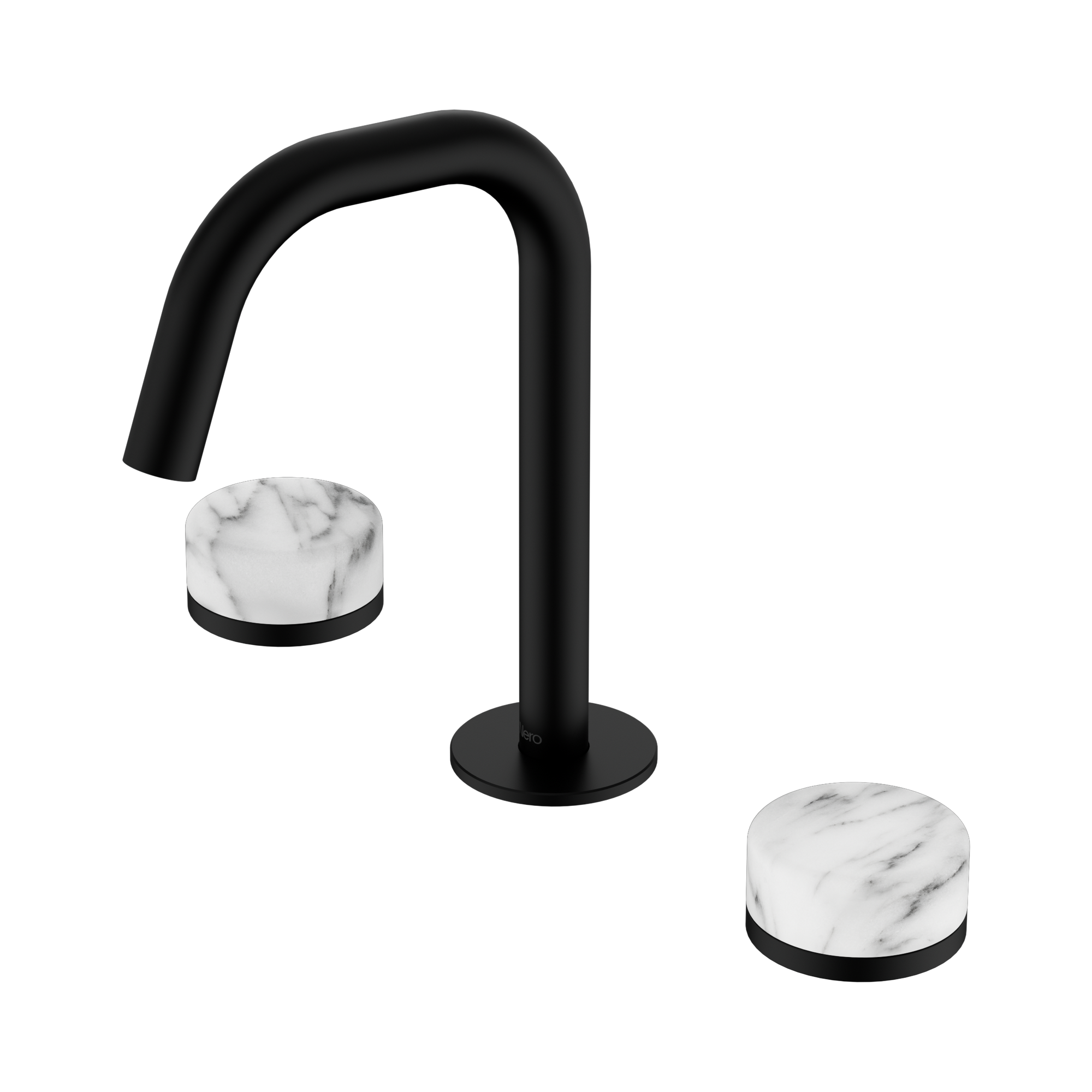 24 D026 MB Serenity Basin Set Edge Spout With Arabescato Corchia Handle Matte Black image 1