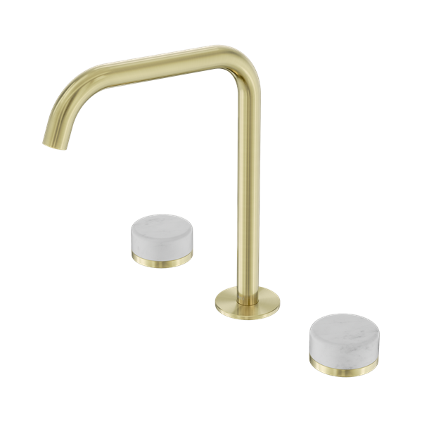 24 D029 BG Serenity Bath Kitchen Set Edge Spout With Carrara Handle Brushed Gold Thumb