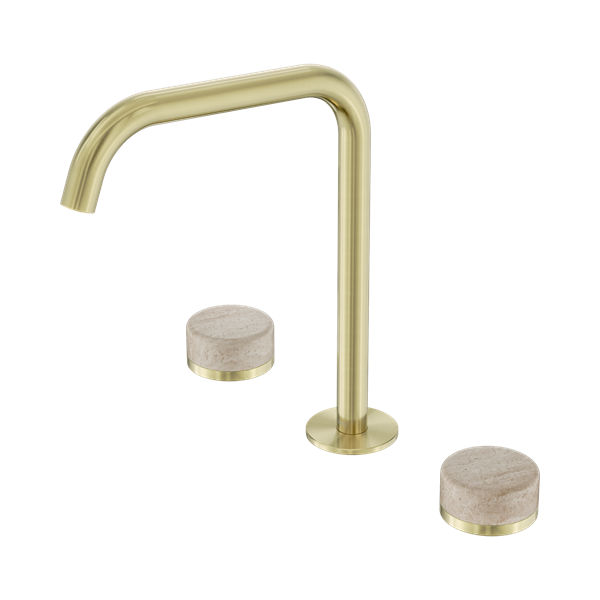 24 D031 BG Serenity Bath Kitchen Set Edge Spout With Rome Travertine Handle Brushed Gold Thumb