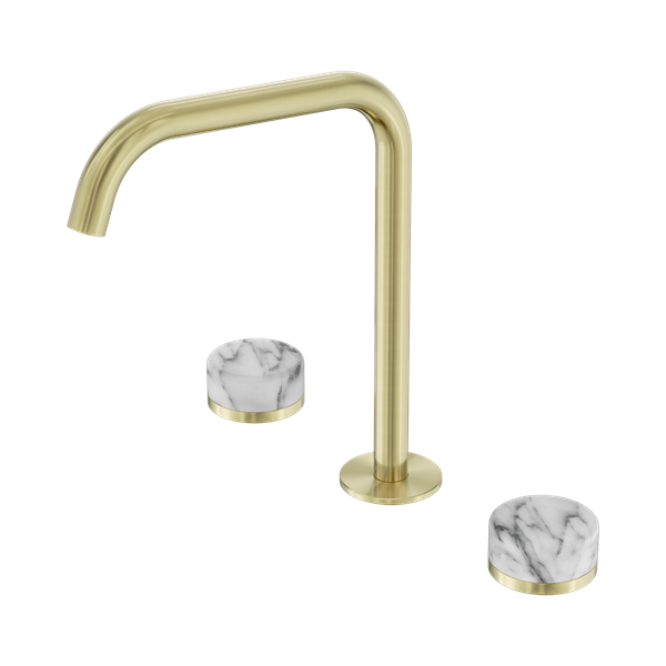 24 D032 BG Serenity Bath Kitchen Set Edge Spout With Arabescato Corchia Handle Brushed Gold Thumb