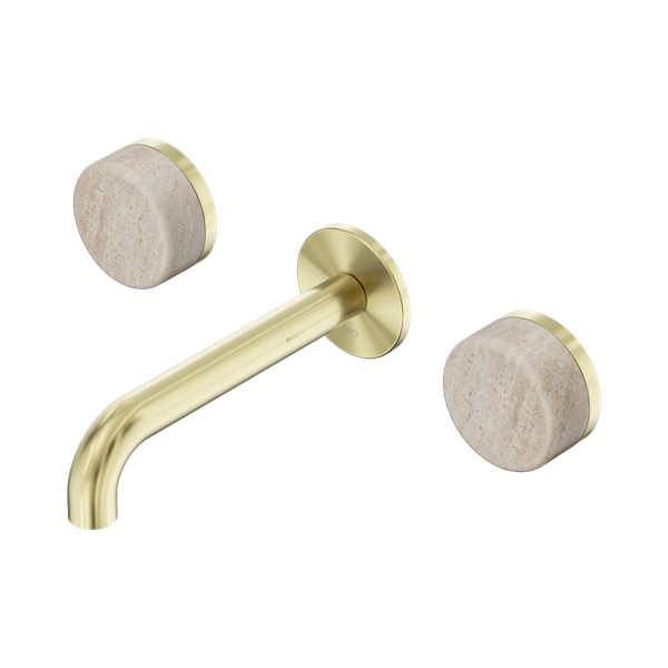 24 D037 BG Serenity Wall Basin Set 160mm Spout With Rome Travertine Handle Brushed Gold Thumb