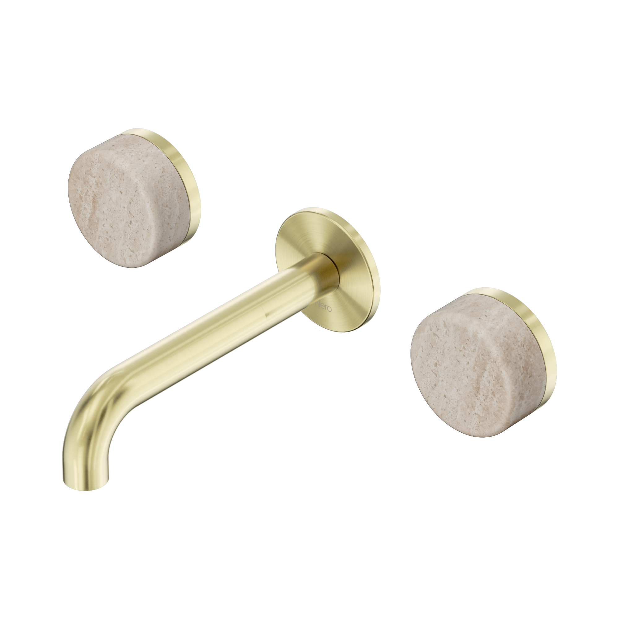 24 D037 BG Serenity Wall Basin Set 160mm Spout With Rome Travertine Handle Brushed Gold image 1