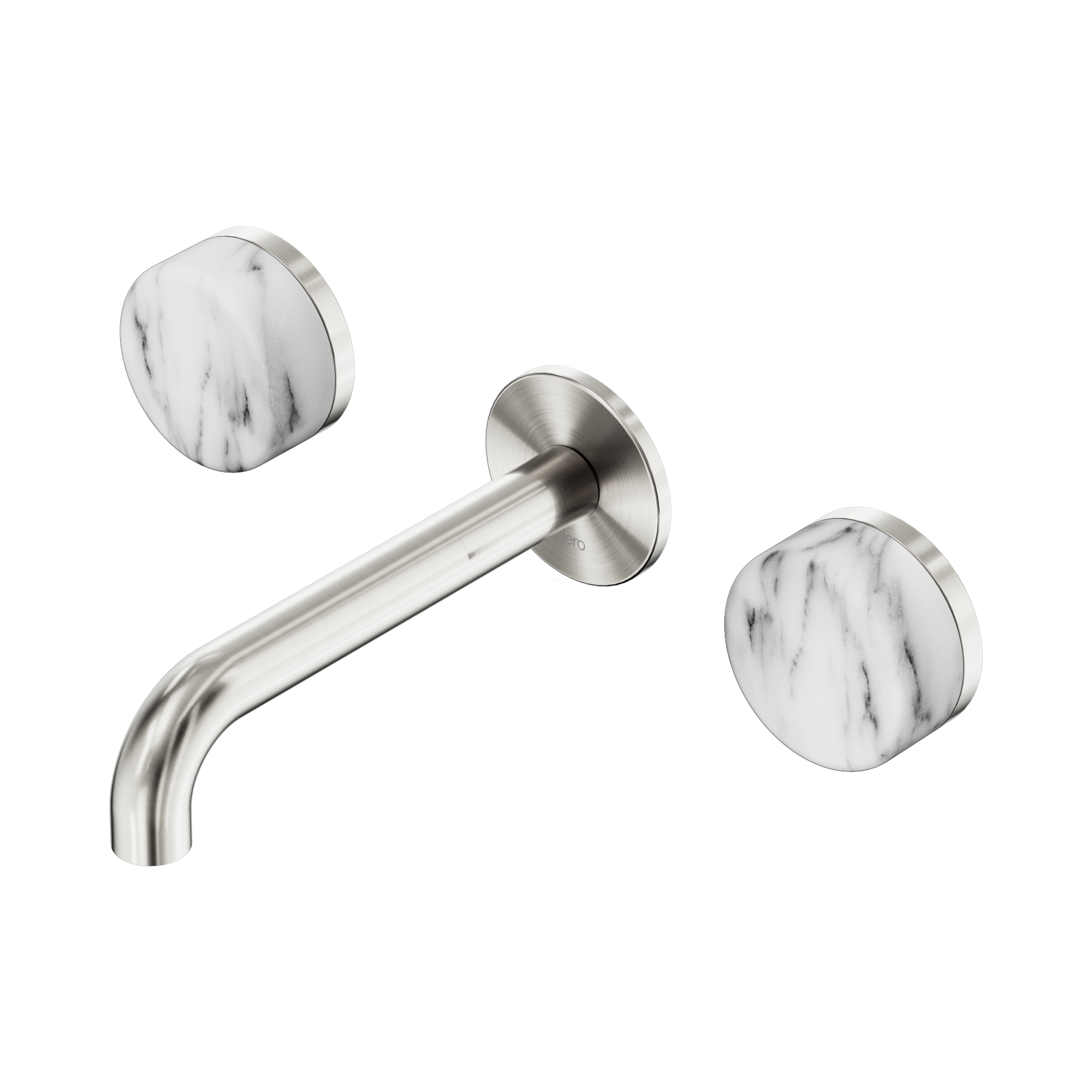 24 D038 BN Serenity Wall Basin Set 160mm Spout With Arabescato Corchia Handle Brushed Nickel image 1