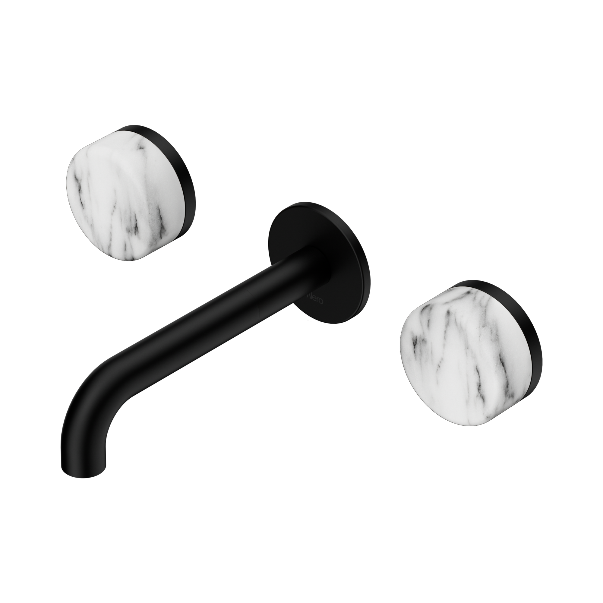 24 D038 MB Serenity Wall Basin Set 160mm Spout With Arabescato Corchia Handle Matte Black image 1