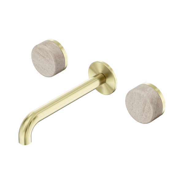 24 D043 BG Serenity Wall Basin Set 185mm Spout With Rome Travertine Handle Brushed Gold Thumb
