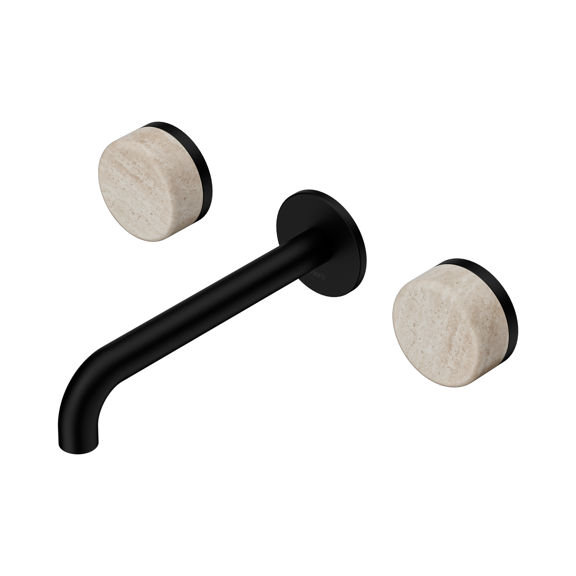 24 D043 MB Serenity Wall Basin Set 185mm Spout With Rome Travertine Handle Matte Black image 1