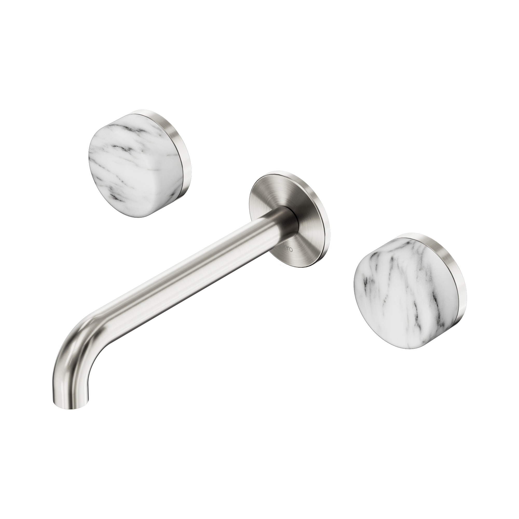 24 D044 BN Serenity Wall Basin Set 185mm Spout With Arabescato Corchia Handle Brushed Nickel image 1
