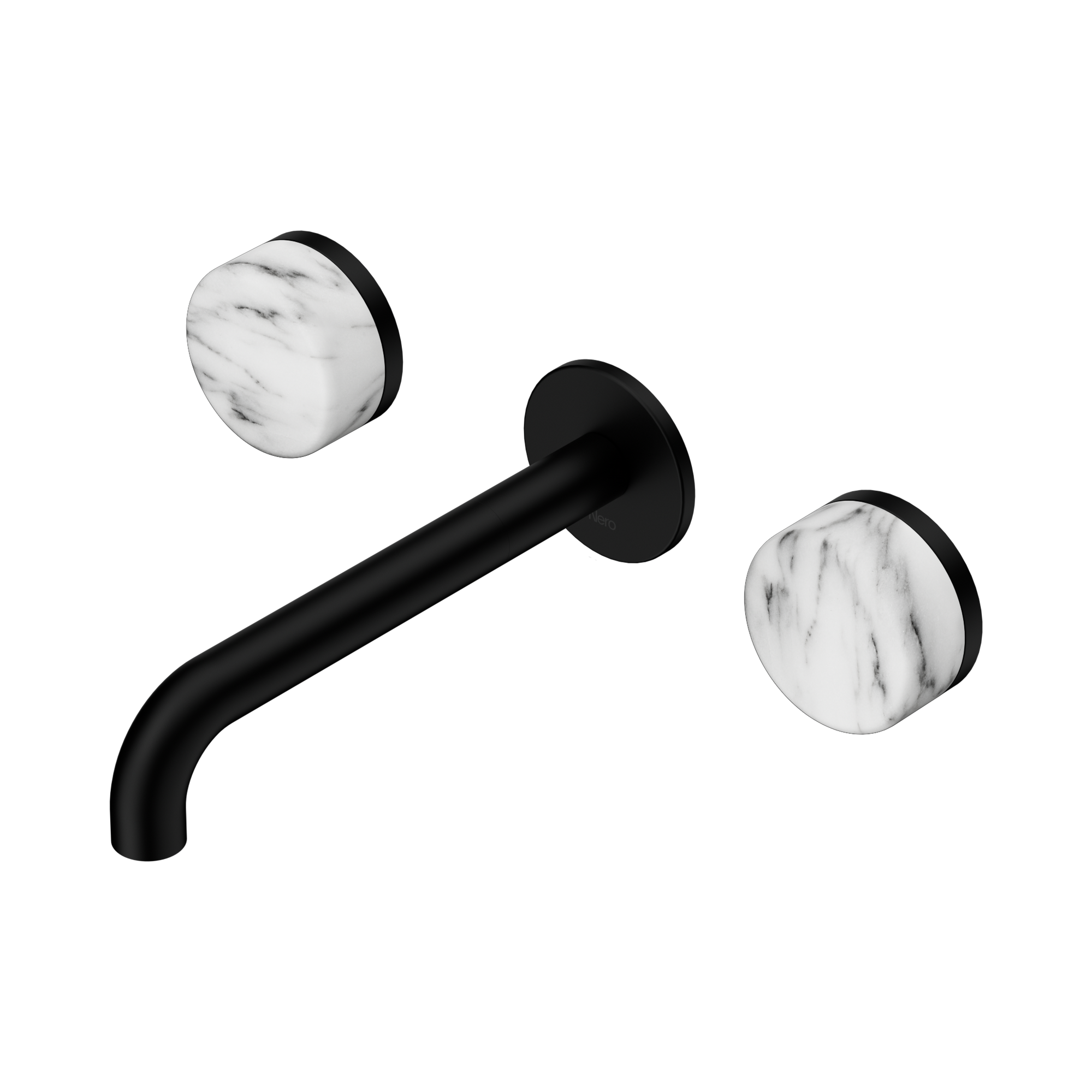 24 D044 MB Serenity Wall Basin Set 185mm Spout With Arabescato Corchia Handle Matte Black image 1