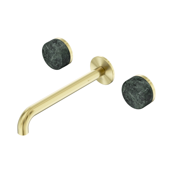 24 D048 BG Serenity Wall Basin Set 220mm Spout With Verde Alpi Handle Brushed Gold Thumb
