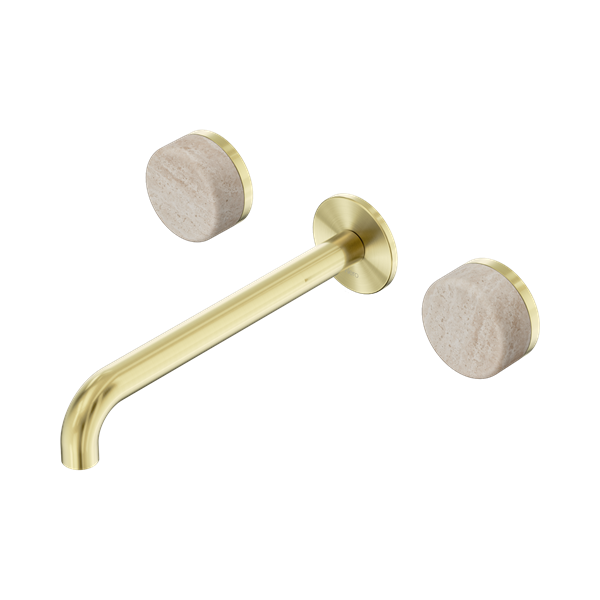 24 D049 BG Serenity Wall Basin Set 220mm Spout With Rome Travertine Handle Brushed Gold Thumb