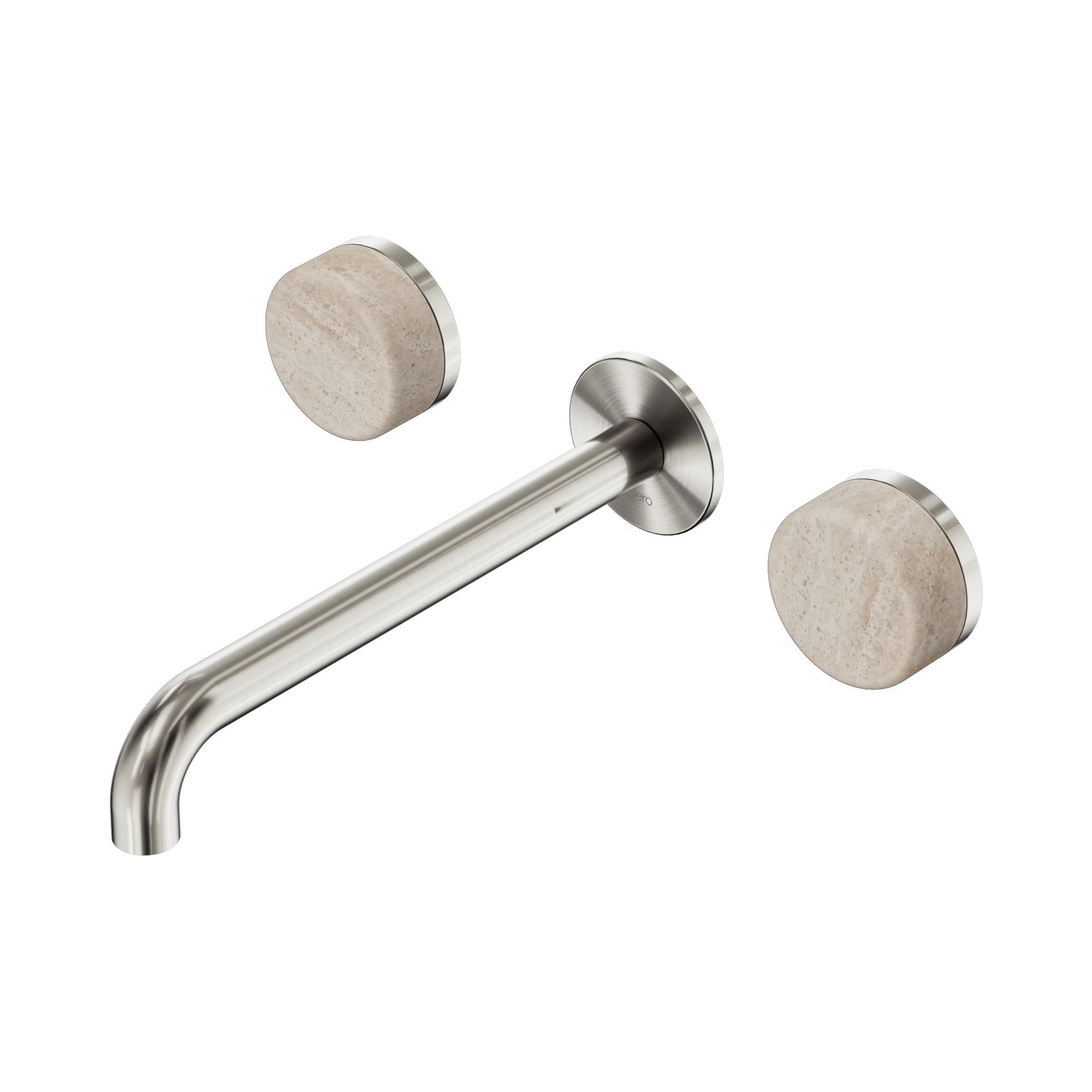 24 D049 BN Serenity Wall Basin Set 220mm Spout With Rome Travertine Handle Brushed Nickel image 1
