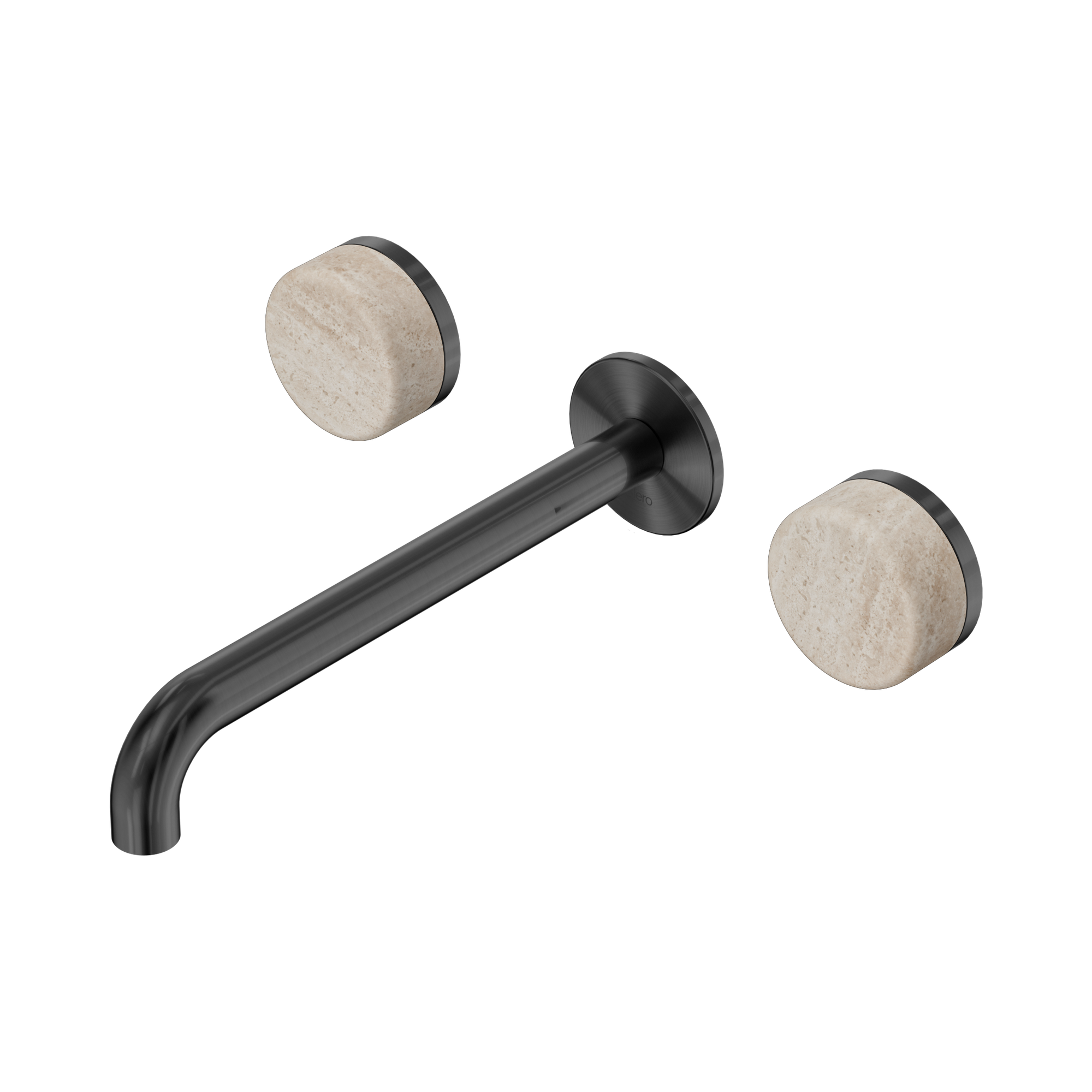 24 D049 GM Serenity Wall Basin Set 220mm Spout With Rome Travertine Handle Gun Metal image 1