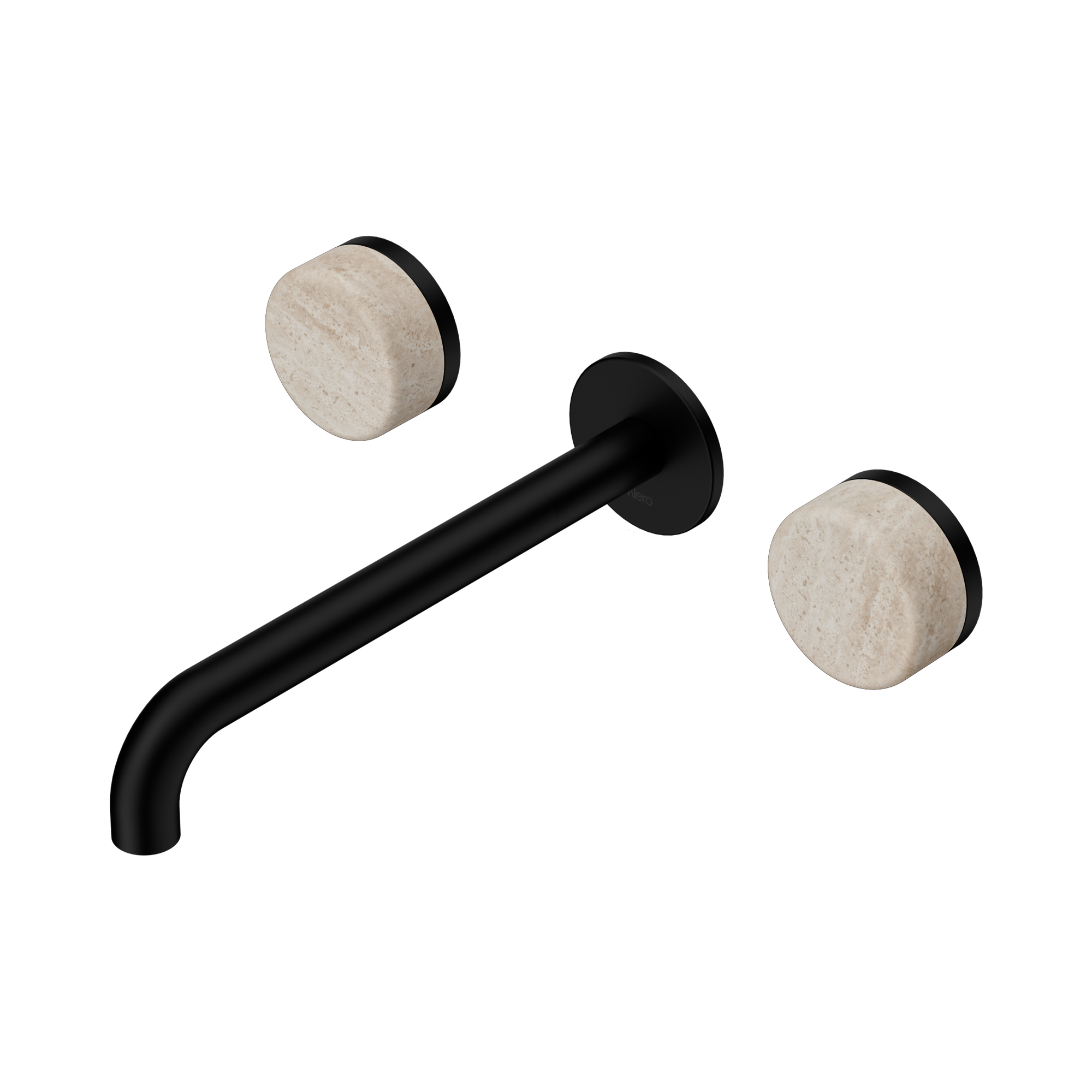 24 D049 MB Serenity Wall Basin Set 220mm Spout With Rome Travertine Handle Matte Black image 1
