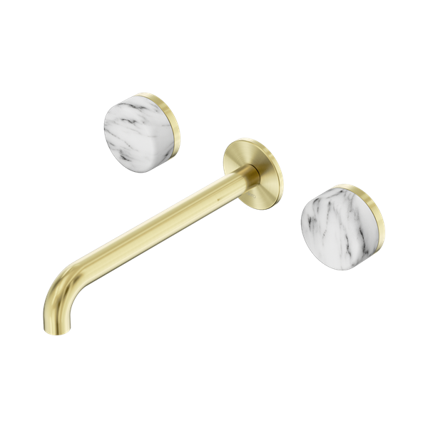 24 D050 BG Serenity Wall Basin Set 220mm Spout With Arabescato Corchia Handle Brushed Gold Thumb