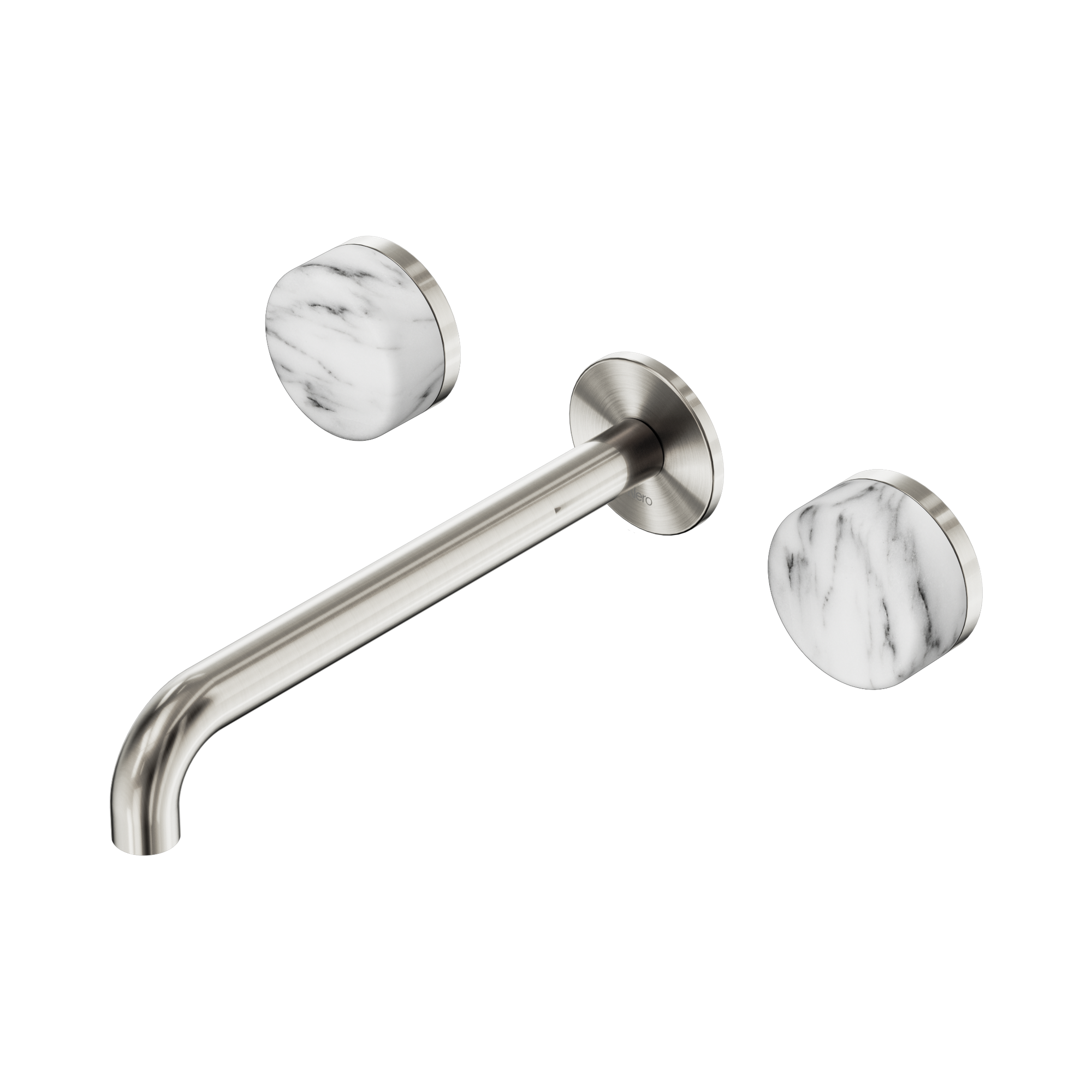 24 D050 BN Serenity Wall Basin Set 220mm Spout With Arabescato Corchia Handle Brushed Nickel image 1